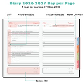 NEYSA Diary 2026 2027 A5 Page Per Day, Hardcover Daily Planner Organized from July 2026 - June 2027 with Pen, Monthly Tabs, Bookmark, Pen Loop & Stickers(pink2627)