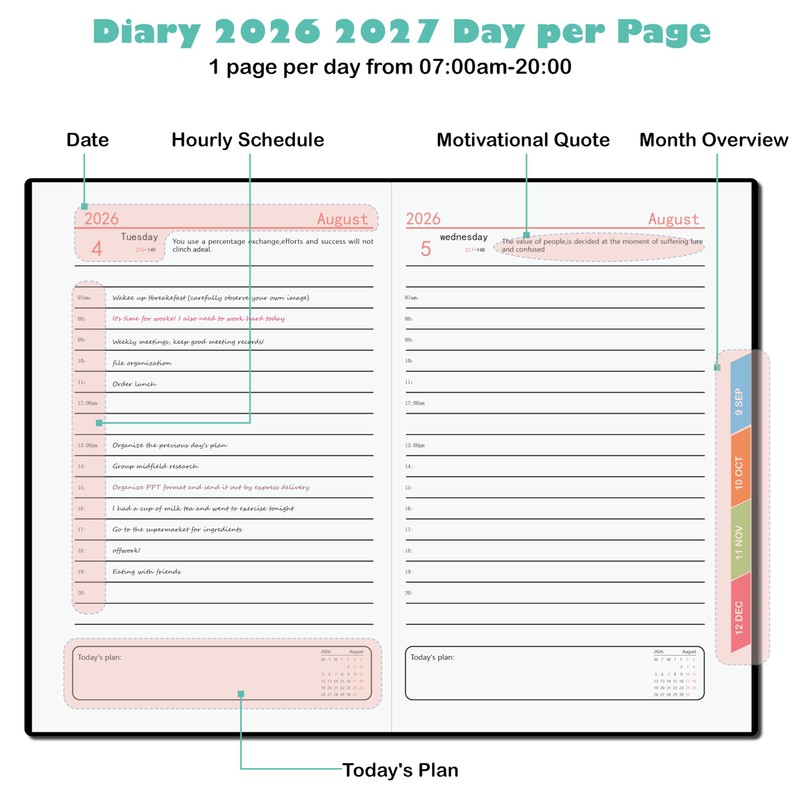 NEYSA Diary 2026 2027 A5 Page Per Day, Hardcover Daily