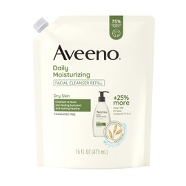 Aveeno Daily Moisturizing Facial Cleanser with Soothing Non-GMO Oat, Leaves Skin Feeling Hydrated, Soft & Supple, Paraben-, Sulfate-, Fragrance-, Dye- & Soap-Free, Refill Pouch, 16 fl. oz
