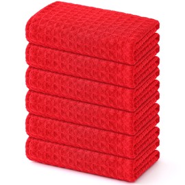 Homaxy Premium Microfiber Waffle Weave Kitchen Towels, 16 x 28 Inch Ultra Absorbent and Solid Color Dish Towels, 6 Pack, Red