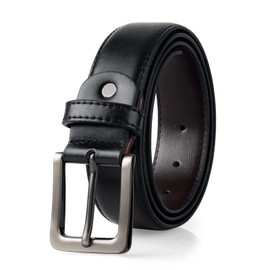maikun Black Leather Belt for Men, Mens Belt for Jeans and Dresses, Silver Buckle Length41inch