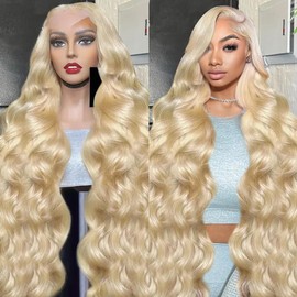Muspluto 613 13x6 Lace Front Wig Human Hair 200 Density 613 Lace Front Wig Human Hair Body Wave Blonde Wig Human Hair HD Lace Frontal Wig Human Hair Pre Plucked With Baby Hair 34 Inch