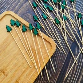 HYMAOME 100pcs Fancy Cocktail Toothpicks Wooden Food Picks Bamboo Fruit Sticks Appetizer Skewers 4.72" Party Picks for Holiday,Wedding, Baby/Bridal Shower