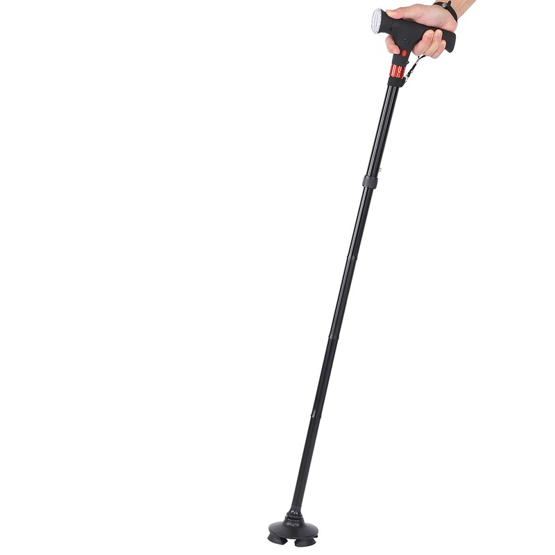 Aluminum Alloy Folding Light Cane Elderly Four‑legged with Lamp Non‑slip