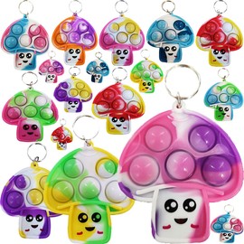Roaqua 30 Packs Bulk Mushroom Backpack Mini pop Fidget Keychain，Summer Birthday Party Favors,Students Bubble Prize for boy and Little Girl,Kids
