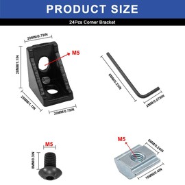 Seekliny 24pcs 2020 Aluminum Extrusion Corner Bracket 2020 Hardware V-Slot Accessories T-Slot with Screws for 8020 Aluminum Profile 3D Printer Accessories Black