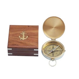 Hampton Nautical Solid Brass Gentlemen's Compass with Rosewood Box, 4", Brass