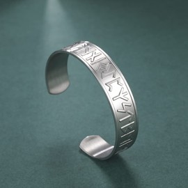Dreamtimes Viking Runes Cuff Bracelets 24 Norse Runes Viking Stainless Steel Vintage Symbol Norse Jewelry Bracelet Magnetic Therapy Cuff Bangle Irish Jewelry for Mens Women
