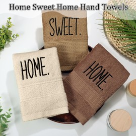 Peryiter 3 Pcs Home Sweet Home Hand Towels for Bathroom, Embroidered Bathroom Towels Farmhouse Decorative 13.78 x 29.53 Inch Boho Rustic 100% Cotton Absorbent Set for Kitchen Dish Fast Drying Decor