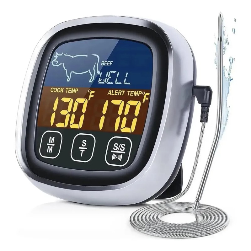 Termómetro Digital Cocina Para Carne, Doble Sonda Para Horno Plateado