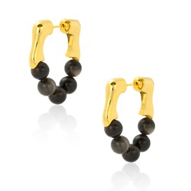 Kiiowana Tiger Eye Stone Hoops Earrings,18K Gold Resin Hoops Huggie Earrings，Hypoallergenic and lightweighted，Stylish for Women