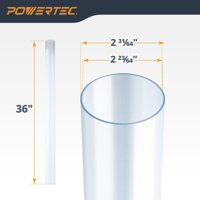 POWERTEC Clear PVC Pipe 2-1/2" x 36" Long, 1PK Rigid
