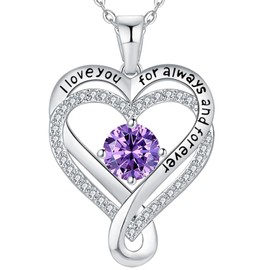 Mkhhy Necklace for Women S925 Infinity Heart Birthstone Silver Women Jewelry Wife Birthday Anniversary for Girlfriend Mom Daughter Grandma Christmas Mothers Day Valentines Day Feburary Amethyst Purple
