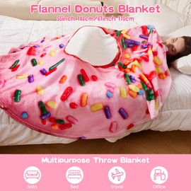 SeaRoomy Donuts Blanket, Wrap Throw Food Blanket, Novelty Funny Flannel Round Blanket Funny Gifts for Teens Boys and Girls