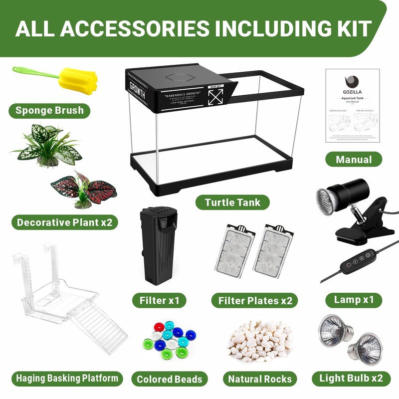 GOZILLA Aquatic Turtle Tank Kit+Lamp+Filter, Upgrade PC Turtle Tank Starter