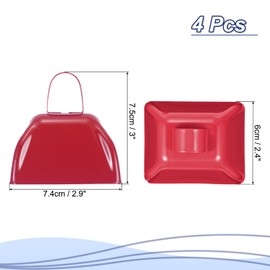 PATIKIL Set of 4 Cow Bell for Soccer Games, 3" Cow Bell for Sports Events Loud Metal Cowbells with Handle for Cheer Competition Marathon Wedding Red