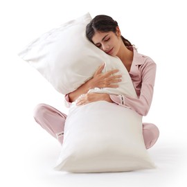 Love's cabin Satin Body Pillowcase 20x54, Cooling Pillow Cover for Hair and Skin, Silky Smooth with Envelope Closure, Similar to Silk, Ivory
