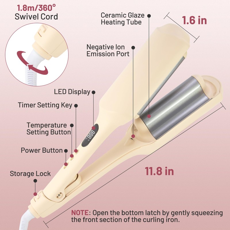 Tieumioe Beach Waver Curling Iron for Women 1.25 Inch, Deep