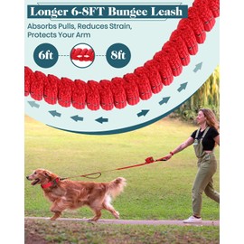 6-8 FT Heavy Duty Dog Leash for Medium Large Dogs, Double Handles Nylon Bungee Dog Leash with Locking Carabiner Clip, Reflective Durable Thick for Walking, Running