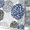 Boho Dahlia Flowers Shower Curtain Black Indigo Blue and Grey