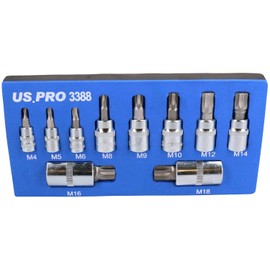 Triple Square Spline and Tamperproof Sockets 1/4" 3/8" and 1/2" Dr 10pcs AT303