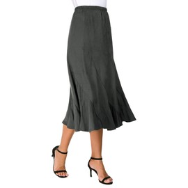 EXCHIC Women's Elegant Ankle Length Ruffle Hem Elastic Waist Midi Skirt (2XL, Dark Grey)