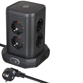 Brennenstuhl Brennenstuhl Steckdosenturm 8-Fach mit USB (Steckdosenblock 8-Fach mit 2X USB A & 1x USB C Power Delivery zum Schnellladen, Steckdosen in 45??-Anordnung, 2m Kabel) schwarz