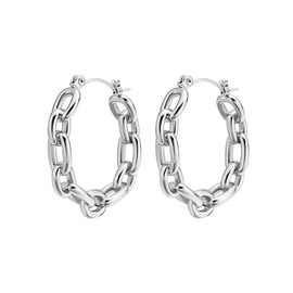 18k Gold Hoop Charm Earrings Dainty Stainless Steel Paperclip Link Chain Hoop Earrings Lightweight Hypoallergenic Huggie Hoops Earring Chunky Hoops Statement Earring Trendy Jewelry, Large, Stainless