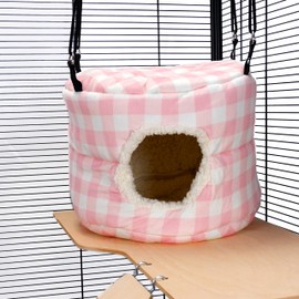 Little Friends HUGE Rodent-Hive Hammock Toy for Rats, Ferrets, Chinchillas – Soft Hanging Cave Bed – 30 x 30 x 25 cm - Pink Gingham
