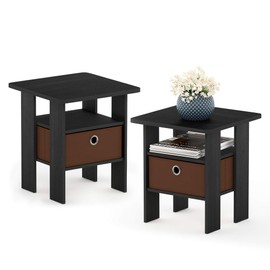 Furinno Andrey Set of 2 End Table / Side Table / Night Stand / Bedside Table with Bin Drawer, Americano/Medium Brown