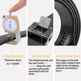 Founders & C Men's Ratchet Belt 1 3/8",Leather Dress Belt Adjustable with Click Sliding Buckle Trim to Exact Fit, Ratchet Leather Black Belt, 22"-34" Waist Adjustable