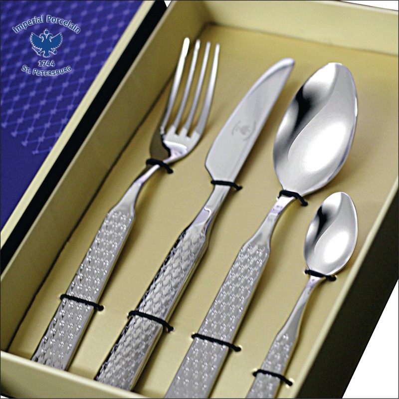 Lomonosov Imperial Porcelain Cobalt Net Blue Silverware Stainless Steel (Spoon,