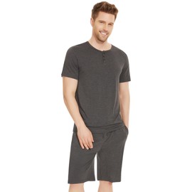 NACHILA Men's Pajamas Set-Viscose Made from Bamboo, Soft Sleepwear Short Sleeve Pjs Top with Shorts Cool Loungewear Charcoal Heather M