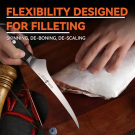 TUO Fillet Knife for Fish & Meat, 7 Inch Fish Knife for Filleting with Riveted Handle, High Carbon Steel Flexible Blade - Falcon Series