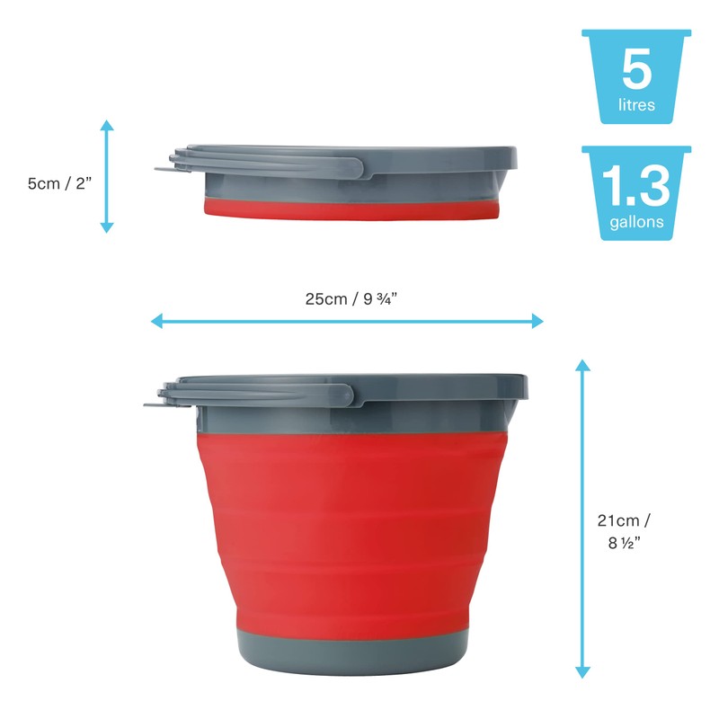 Bramble - 3 Collapsible Space Saving Portable Buckets, 5 Litre