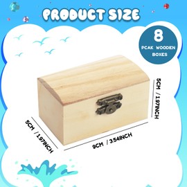 ZWQLZG Pack of 8 Mini Treasure Chest DIY Wooden Boxes Small with Lid Children's Birthday Treasure Chest 9 x 5 x 5 cm Treasure Chest for Children Painting and Crafts Birthday and Storage of Jewels