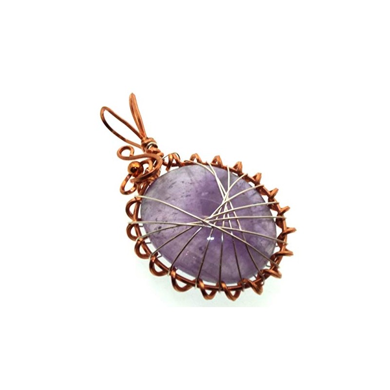 Amethyst Gemstone Copper Spirograph Wire Wrapped Pendant