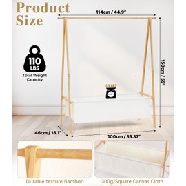 Relquorax Bamboo Clothes Rack with Storage Box, Portable Extra Large Garment Rack Clothing, Foldable Wardrobe For Entryway and Bed Room (L)