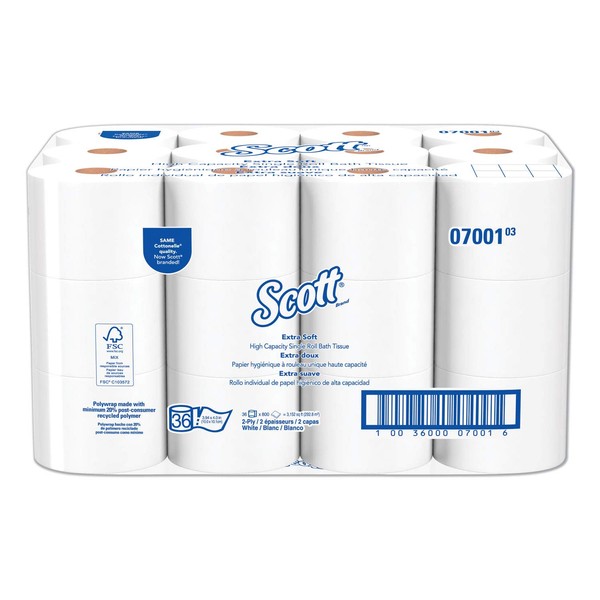 Scott 07001 Two-Ply Coreless Bathroom Tissue, 36 Rolls/Carton