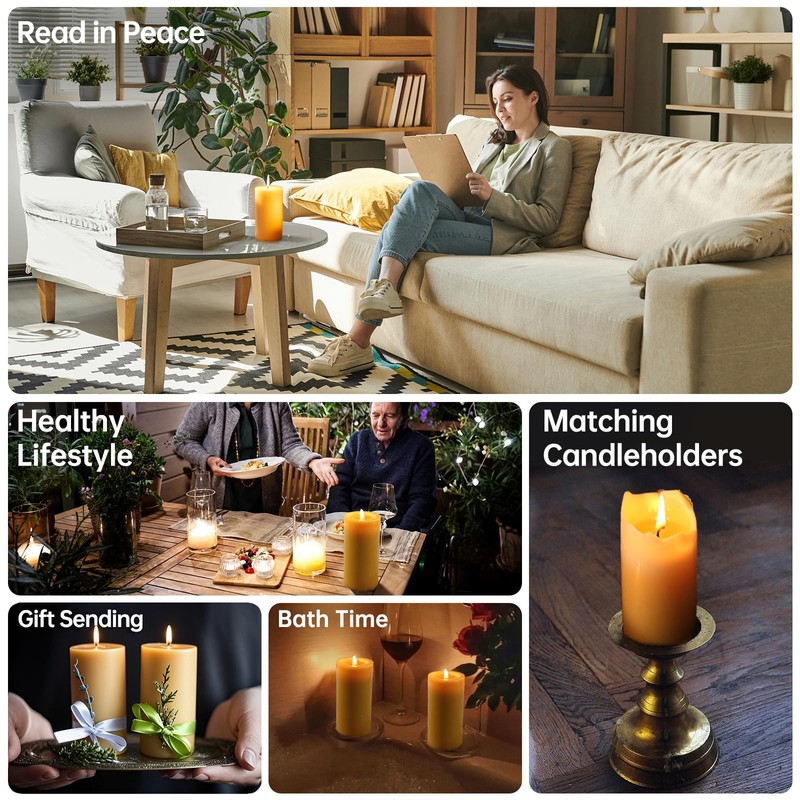 Natural Beeswax Candles 4 Packs, Beeswax Pillar Candles with 140