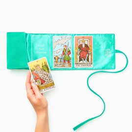 Witchy Cauldron Tarot Wrap, Bag, and Pouch – Satin Velvet Storage with 3 Tarot Spreads, Perfect for Protecting & Storing Your Cards - Light Green
