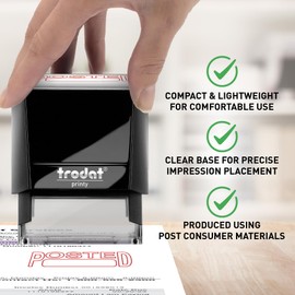 Trodat Printy 4911 Self-Inking Stamp with POSTED Message with Box for Date - Red Pad - Produced from up to 65% Recycled Plastic
