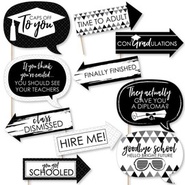 Funny Black & White Grad - Best is Yet to Come - Black and White Graduation Party Photo Booth Props Kit - 10 Piece