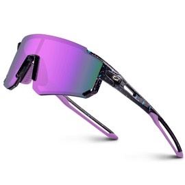 RIVBOS Youth Baseball Sunglasses for Kids(Boys&Girls) Polarized UV Protection Cycling Glasses Black RabwDot-Purple lens RYS008
