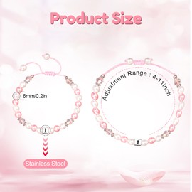 Onperpoe 1st Birthday Gifts for Girls Adjustable Pink White Pearl Bracelet for 1 Year Old Girl Daughter Pink Natural Stone Bracelet Granddaughter Niece First Birthday Gifts for Girls With Message Card