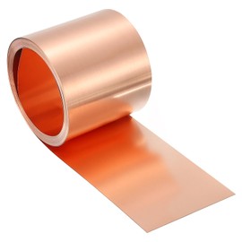 sourcing map Pure Copper Sheet Roll, 0.05mm 29Ga Thick T2 Copper Flashing 6100mm x 51mm/20Ft x 2in Copper Strip Soft Copper Metal Foil Plate for Craft Electrical House Repair