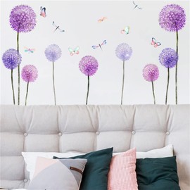 WOHAHA Flower Large Flower Purple Dandelion Wall Sticker Stylish Removable Flowers and Butterflies Monotone Flower Decoration Paper Waterproof Wall Sticker Floral Sticker Decoration Stylish Wall Decor