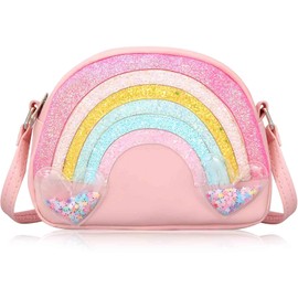 BTHRORO Shoulder Bag for Girls Cute Messenger Bag Heart Shape Purse Small Handbags with Rainbow Shoulder Strap for Teenagers Children Shopping School Travel, pink