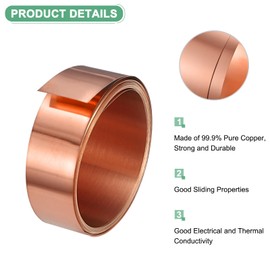 M METERXITY Copper Sheet Roll, 2000 x 25 x 0.3mm/ 6.56ft x 1" x 0.012" Metal Foil Sheet Roll, Pure Copper Strip for House Repair/DIY Projects/Electrical/Crafts/Roofing Flashing
