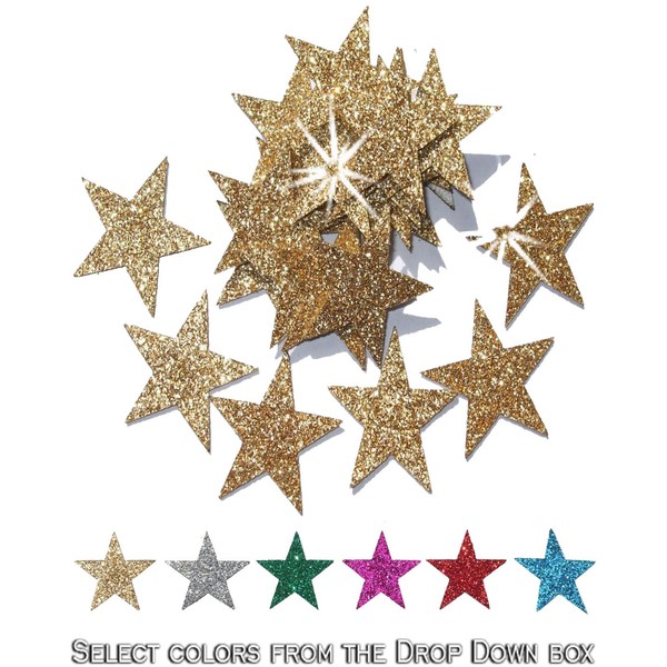 48 x Iron-On Glitter Stars, 25 mm